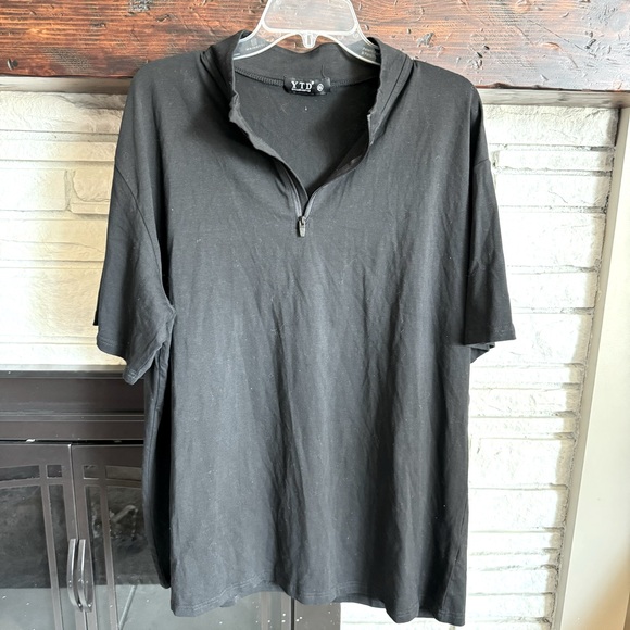 YTD Stand Collar Zipper Short Sleeve Shirt - Picture 5 of 7